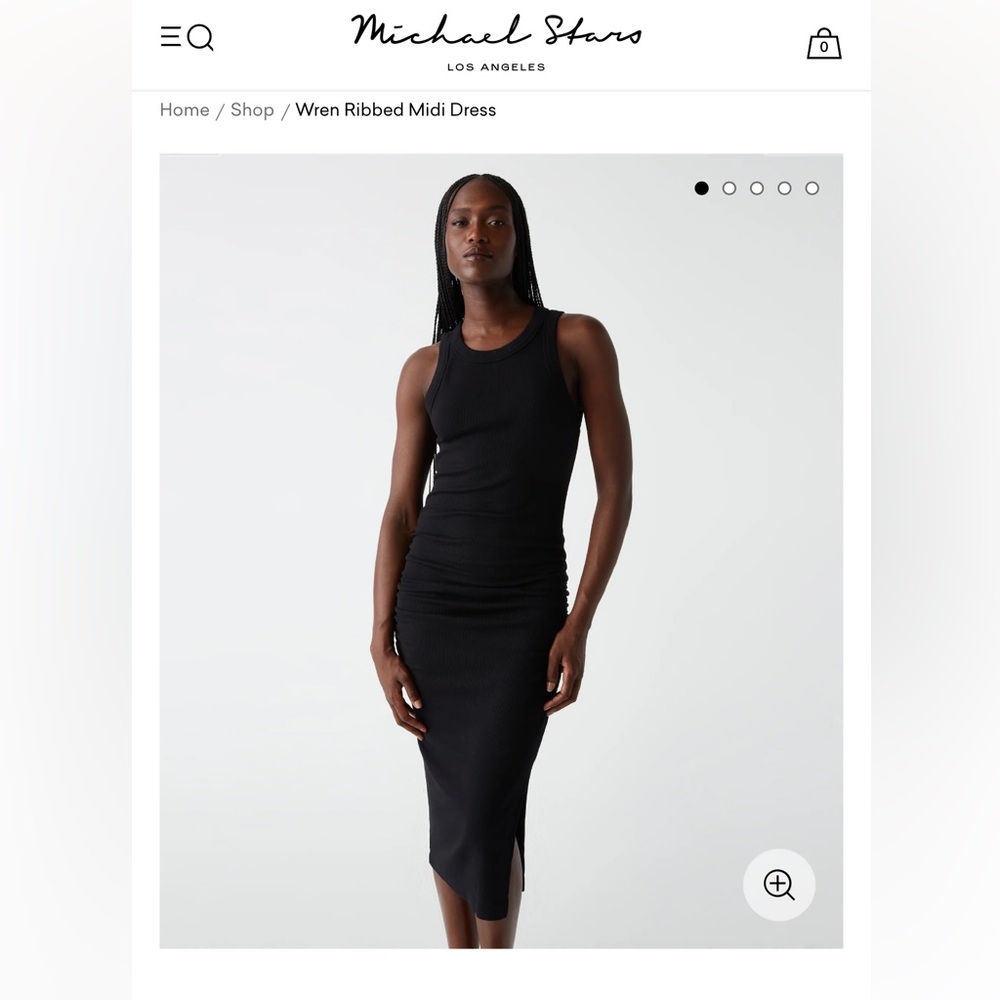 Michael Stars Wren Black ribbed ruched tank dress Size M
